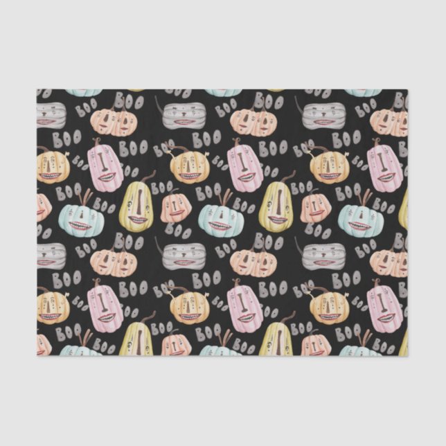 Papel De Seda Boo de Aquarela Bonita Spooky Pumpkin Halloween (Frente )
