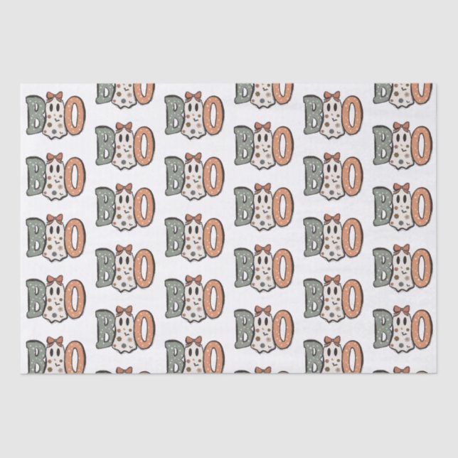 Papel De Seda Boo Ghost Orange Green White Halloween (Frente )