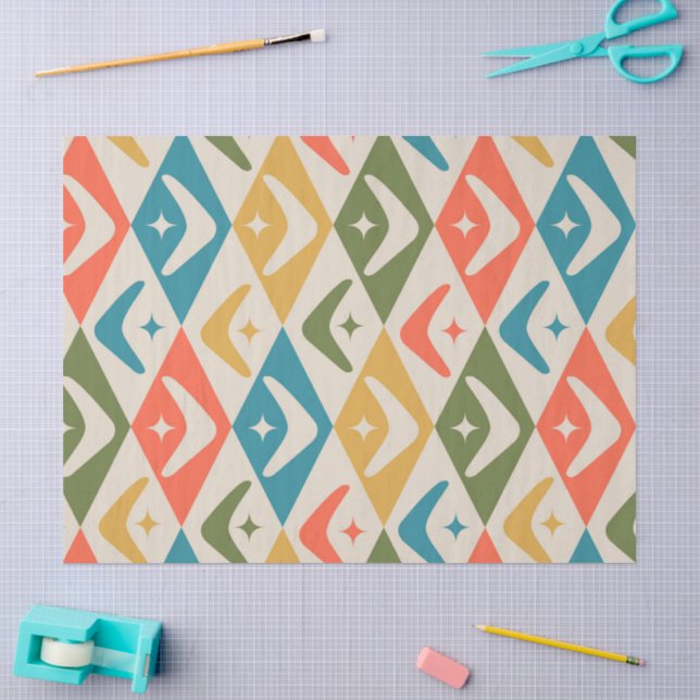 Papel De Seda Boomerangs de Meados do Século sobre Diamantes Har (Arte )