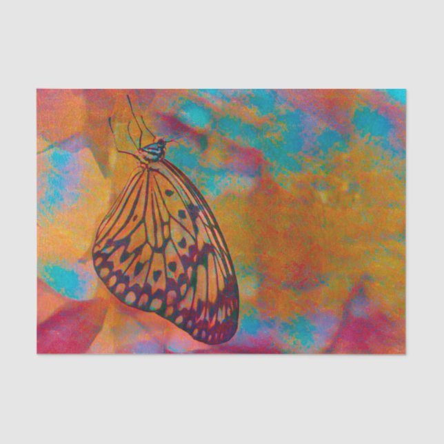 Papel De Seda Borboleta alaranjada azul boémia do Hippie (Frente )