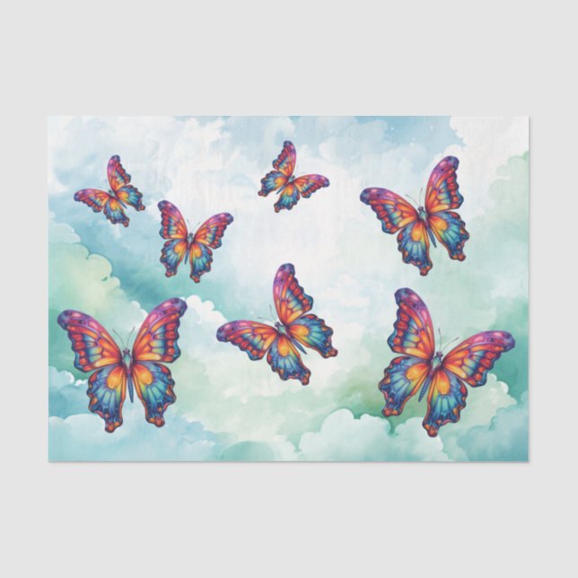 Papel De Seda Borboleta Azul Laranja Asas (Frente )