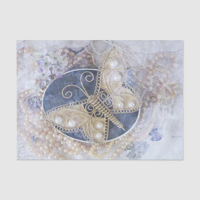 Papel De Seda Borboleta Casamento Noiva Branco Dourado Decoupage (Frente )