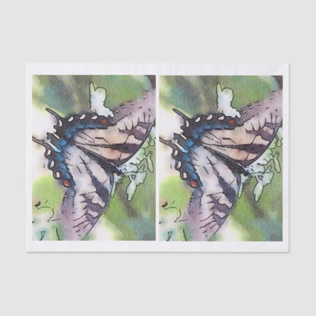 Papel De Seda Borboleta da aguarela para o decoupage da garrafa (Frente )