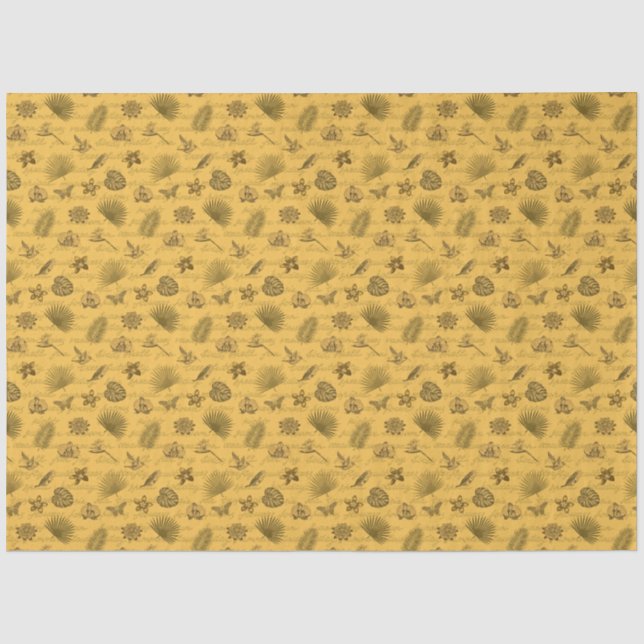 Papel De Seda Borboleta Dourada tropical tropical de luxo (Frente )