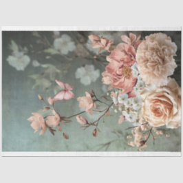 Papel De Seda Borboleta e Buquê floral, rosa, verde e bege