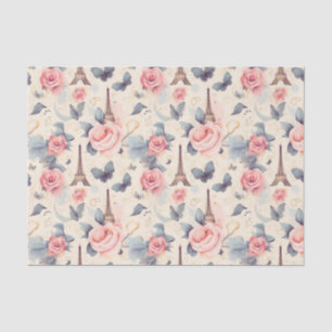 Papel De Seda Borboleta e padrão de Rosas da Torre Eiffel