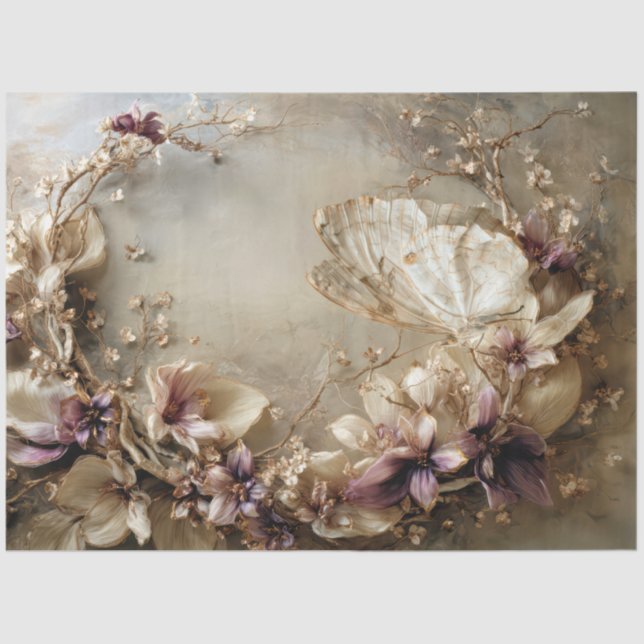 Papel De Seda Borboleta & Floral, Arranjo Oval Botânico (Frente )