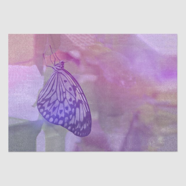 Papel De Seda Borboleta Impresso Púrpura Textura de Pastel Aquar (Frente )