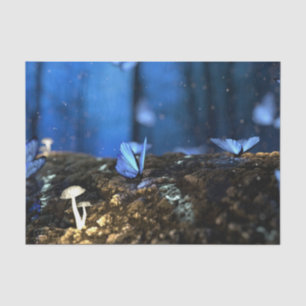 Papel De Seda Borboleta Indigo e Floresta de Cogumelo