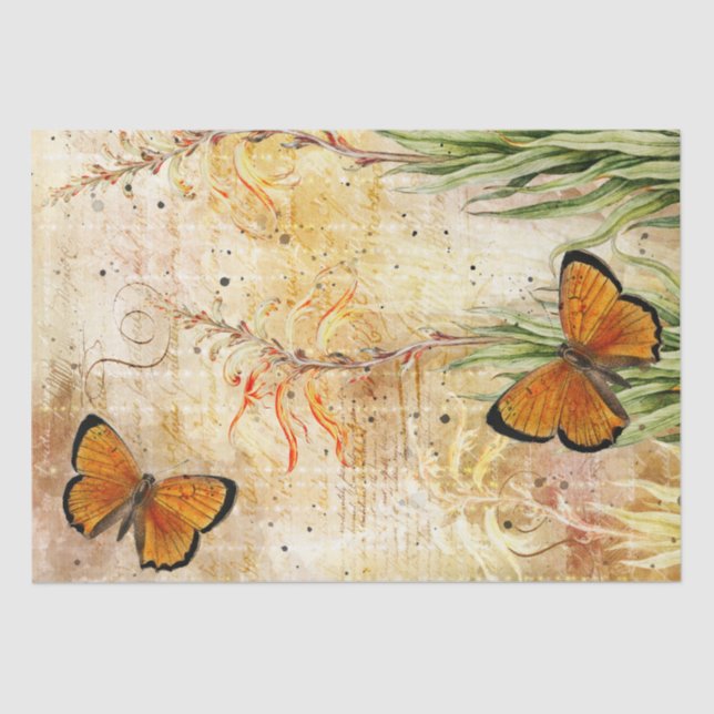 Papel De Seda Borboleta Laranja Vintage (Frente )