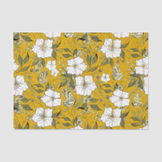 Papel De Seda Borboleta Mostarda Floral