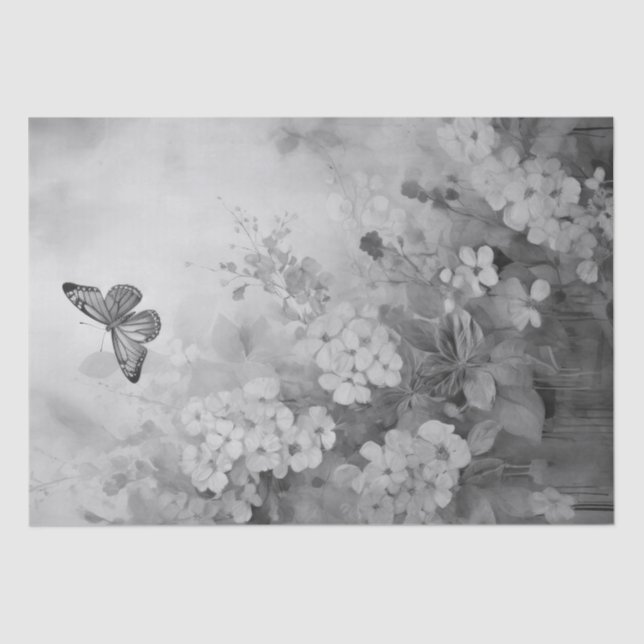 Papel De Seda Borboleta Preta e Branca (Frente )