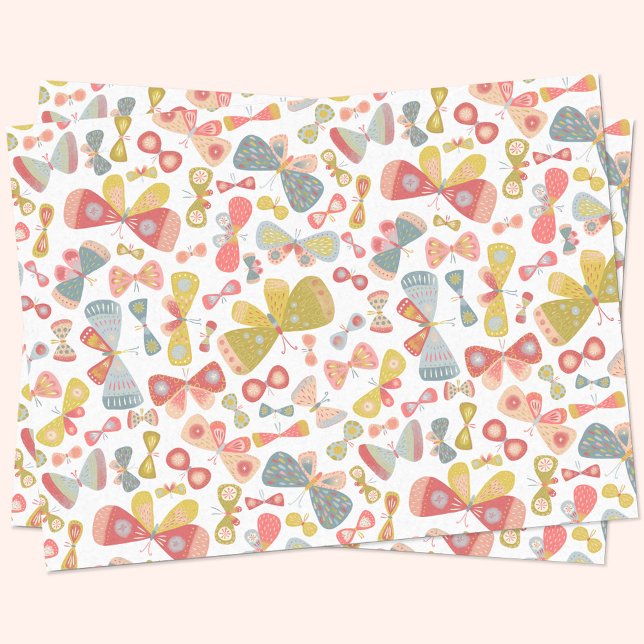 Papel De Seda Borboleta Rosa Verde (Butterfly watercolor pattern tissue paper)