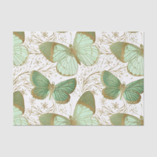 Papel De Seda Borboleta Verde Floral Flor Branca Flor