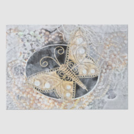 Papel De Seda Borboleta Vintage Arte Preta Romântica Dourada
