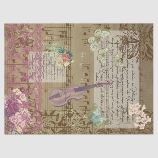 Papel De Seda Borboleta, Violino e Ephemera Lace (Frente )