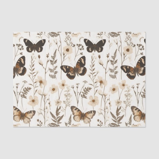Papel De Seda Borboleta Whimsical e Padrão Flor (Frente )