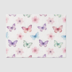 Papel De Seda Borboletas Aquarela Padrão Flores de Cerejeira