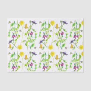 Papel De Seda Borboletas Botânicas Dandelion Flores Selvagens