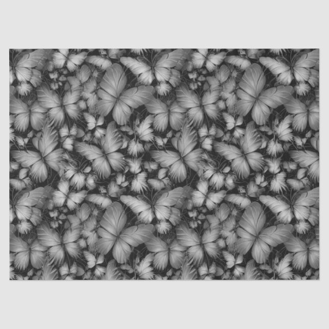 Papel De Seda Borboletas Cinzas Impressão (Frente )
