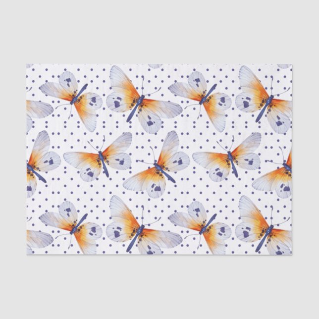 Papel De Seda Borboletas coloridas Bolinhas azuis (Frente )