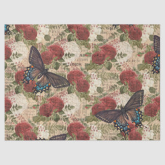 Papel De Seda Borboletas com Decoupage Rosas Vermelha e Branca