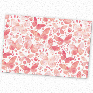 Papel De Seda Borboletas Cores Aquáticas Cor de Rosa