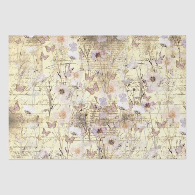 Papel De Seda borboletas de flores silvestres secas (Frente )