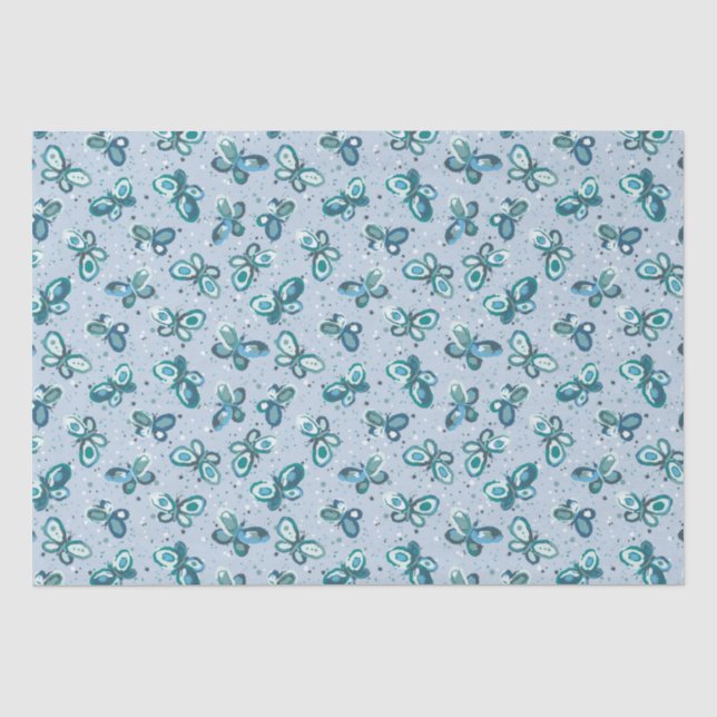 Papel De Seda Borboletas de Insetos de rabisco - padrão azul - s (Frente )
