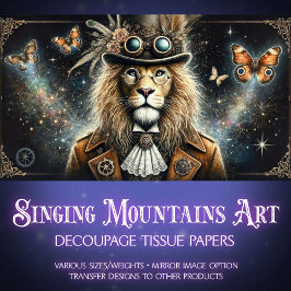 Papel De Seda Borboletas de Leão Vitoriano Decoupage Steampunk