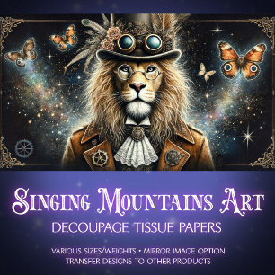 Papel De Seda Borboletas de Leão Vitoriano Decoupage Steampunk