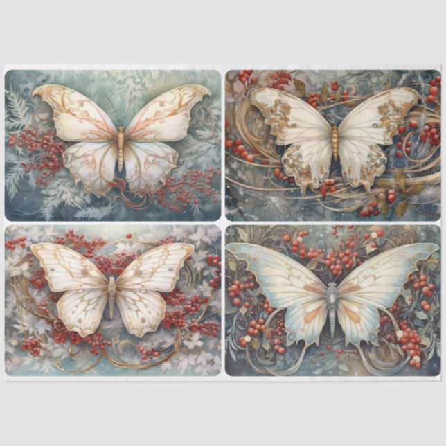 Papel De Seda Borboletas de Natal 4 quadrados (Frente )