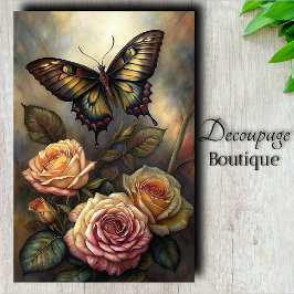 Papel De Seda Borboletas de Rosas Vitorianas em Decoupage