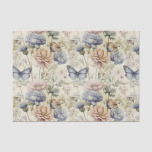 Papel De Seda Borboletas Desaparecidas Vintage com Padrão Floral