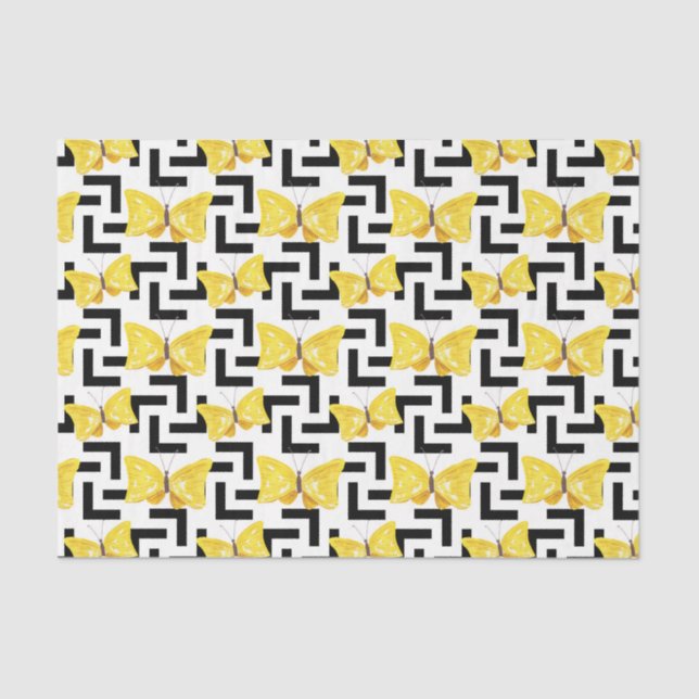 Papel De Seda Borboletas (Design 34 Série Amarelo/Laranja) (Frente )