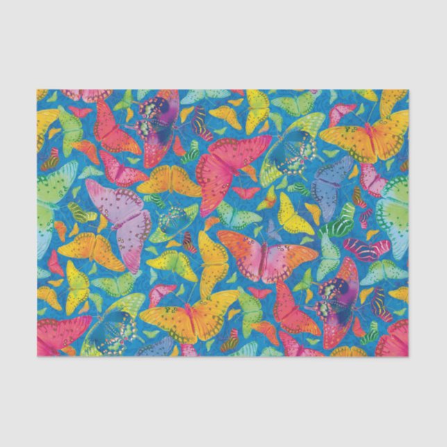 Papel De Seda Borboletas do verão de Flutterby no azul (Frente )