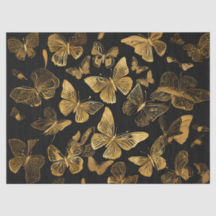 Papel De Seda Borboletas Douradas em Preto