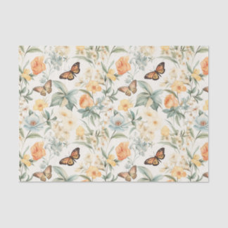 Papel De Seda Borboletas e flores amarelas e laranja