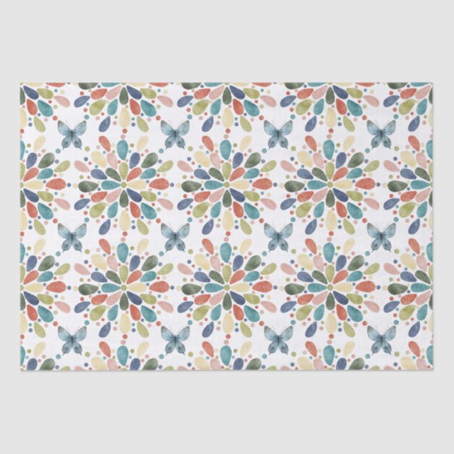 Papel De Seda Borboletas e flores de Abstrato (Frente )