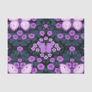 Papel De Seda Borboletas e simetria das flores, violeta e azul