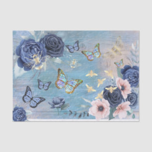 Papel De Seda borboletas florais azuis e abelhas