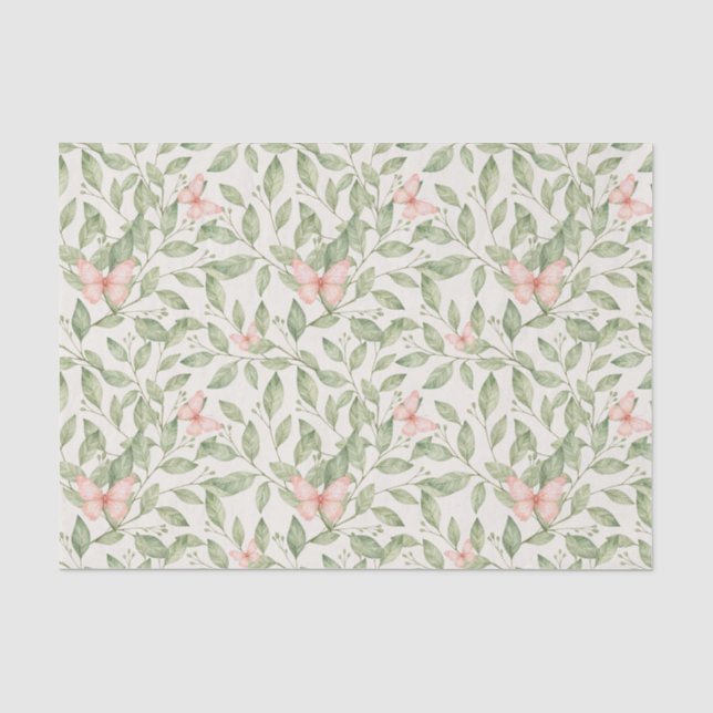 Papel De Seda Borboletas rosa bonito e folhagem verde (Frente )
