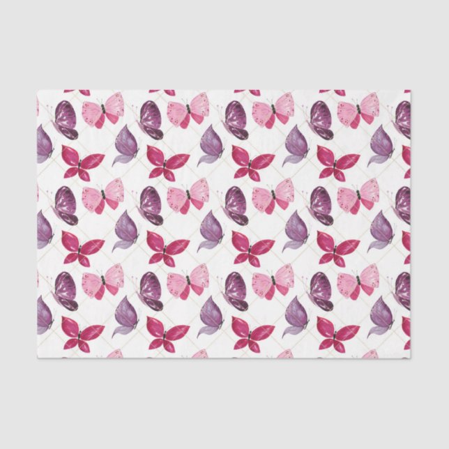 Papel De Seda Borboletas rosa e púrpura (série Design 59 rosa) (Frente )