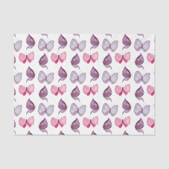 Papel De Seda Borboletas Rosa e Roxo (Design 64 Série Rosa) (Frente )