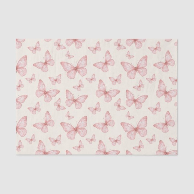 Papel De Seda Borboletas rosa em creme (Frente )