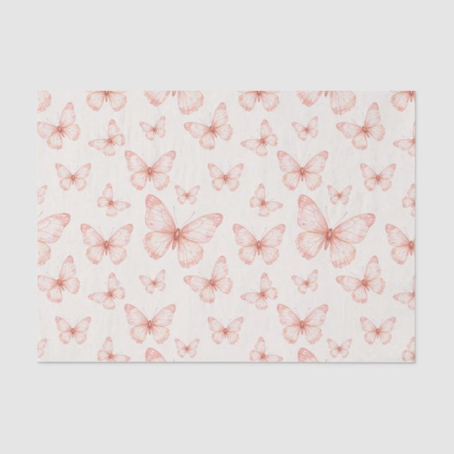 Papel De Seda Borboletas rosa em creme (Frente )