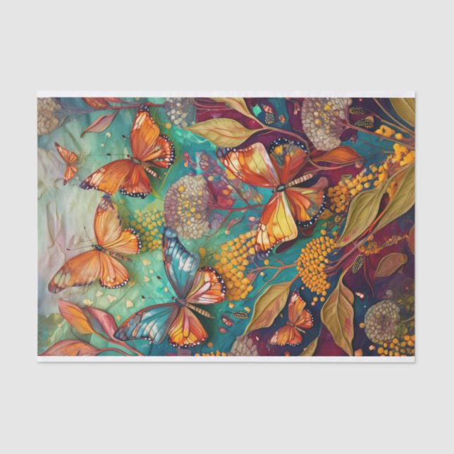Papel De Seda Borboletas Submarinas, Monarcas Flutuantes (Frente )