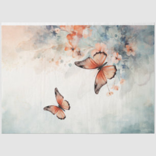 Papel De Seda Borboletas verdes pastosas de chique de aquarelas