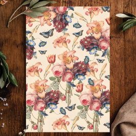 Papel De Seda Borboletas Vintage e Descamação Floral Botânica