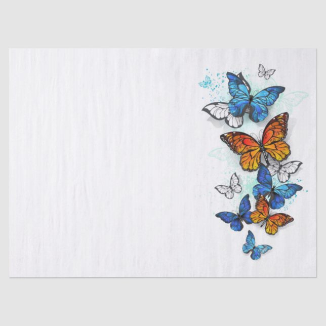 Papel De Seda Borboletas voadoras Morpho e Monarca (Frente )